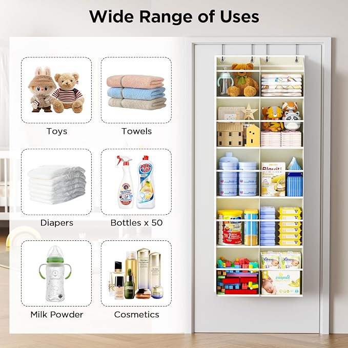5-Tier Over The Door Organizer with 10 Side Mesh Pockets & Clear Windows, 80 lbs Weight Capacity Hanging Storage for Bathroom, Bedroom, Nursery, Kitchen, Organize Shoes, Diapers(Clear Beige) - Image 3