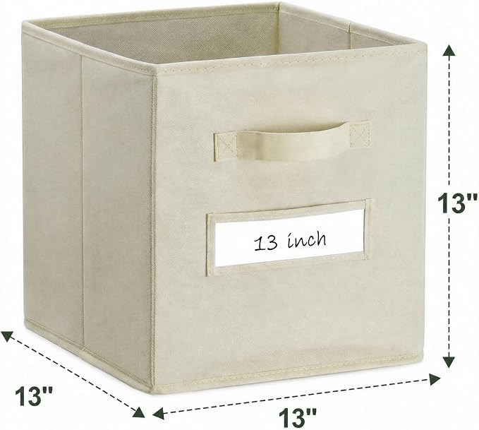 Storage Bins,13 Inch Cube Storage Bin with Labels,6pcs,Beige | Fabric Storage Cubes for Shelves,13 Inch storage cube bins with 6 Labels Window Cards & a Pen. - Image 3