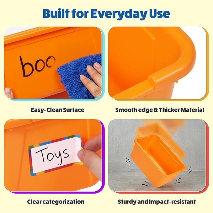GAMENOTE 6 Quart Plastic Storage Bins Without Lids,12 Pack, Colorful | Stackable 6-quart bins with lids organize classroom supplies, crafts, toys and building blocks for Classroom & Kids Toy - Image 4