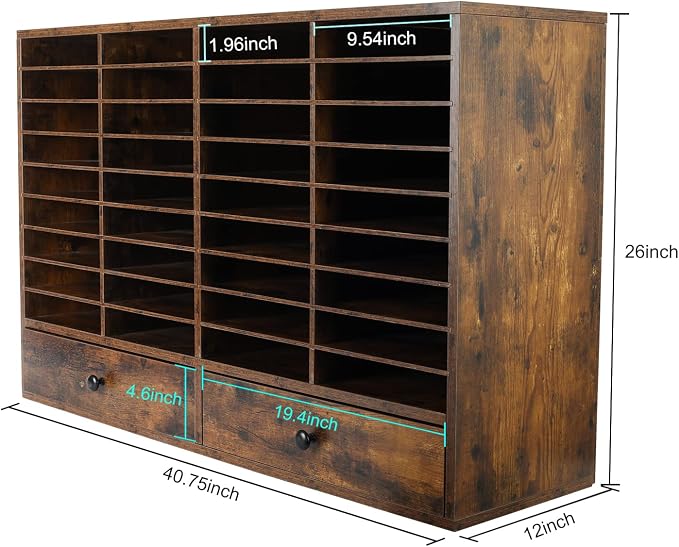Mail Sorter Organizer, Wood Literature Organizer, Student Mailbox for Classroom, Desktop Bill Paper Organizer for Office Home School, 38 Compartments, Antique Brown - Image 4