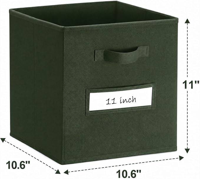 Storage Bins,11 Inch Cube Storage Bin with Labels,6pcs,Dark Green | Fabric Storage Cubes for Shelves,11 Inch storage cube bins with 6 Labels Window Cards & a Pen. - Image 3