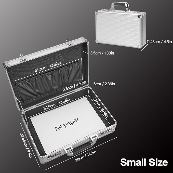 File Organizer Storage Box - 14.2 x 9.8 x 4.5 Inch Medium, Portable Locking Storage Totes with Dual Combination Locks, Lock Boxes for Personal Items, Cash, Briefcase - Silver - Image 2