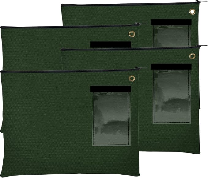 BankSupplies Canvas Zipper Bags | 14W x 11H | Set of 4 | Large Storage Bags | Grommet for Zip Tie & Padlock | 5W x 3H Framed Cardholder | Zipper Closure | Bank Bags by BankSupplies
