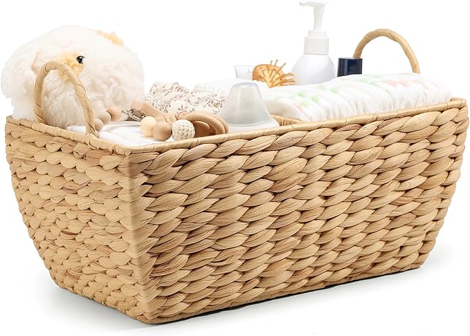 Baby Diaper Caddy Organizer, Handwoven Nursery Basket Changing Table Organizer Natural Water Hyacinth Storage Basket for Nursery Bathroom Kitchen Shelves Office Supplies Organization (Natural, XL) by Klippehop