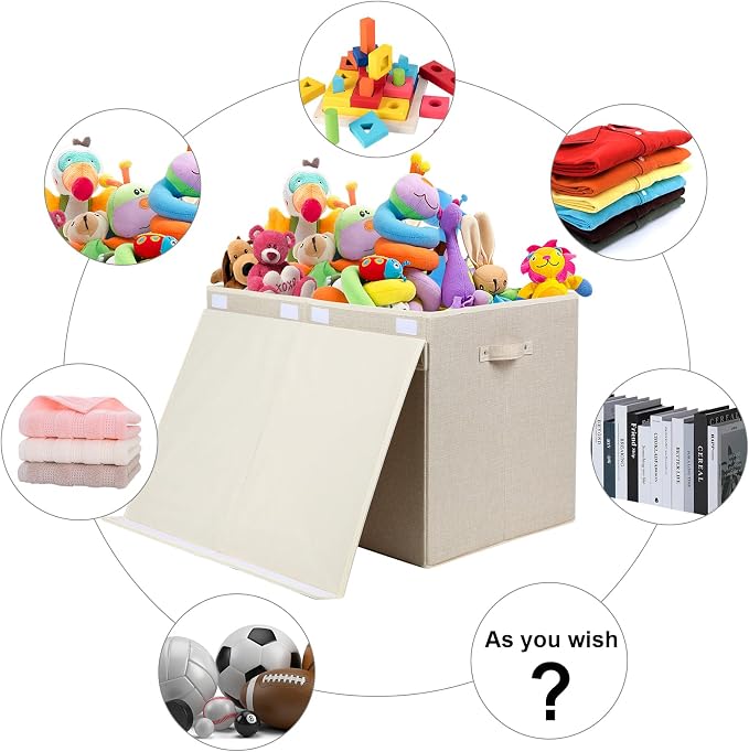 122L Large Toy Box Chest Storage with Lid, Collapsible Kids Toy Storage | Toy Chest with with Removable Divider for Kids, Boys, Girls, Nursery, Living Room, Bedroom, 26"x17" x17" (Linen Beige) - Image 4
