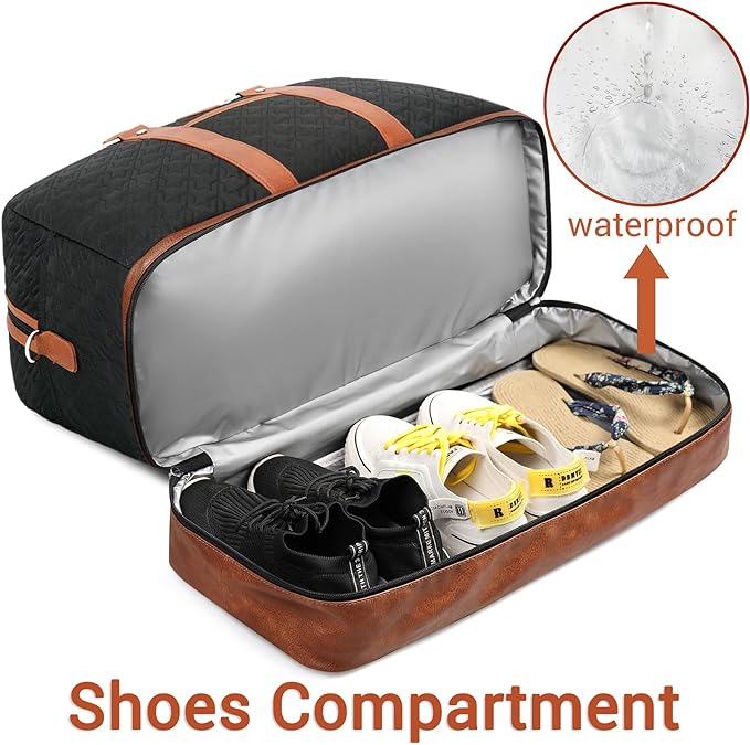 Weekender Bag for Women, Large Overnight Bag Canvas Travel Duffel Bag Carry On Tote with Shoe Compartment 21" 3Pcs Set - Image 2