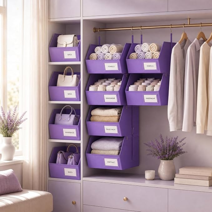 Hanging Closet Organizer, Detachable Hanging Storage Shelves | Reinforced Side Panels, Dorm Closet Organizer, RV Closet Organizers and Storage, Organizer for Clothes, Sweaters,Socks Purple - Image 6