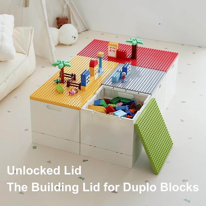 53 Qt. Folding Storage Box with Large Building Lid for Lego Duplo Blocks, 13 Gallon Collapsible Organizer for Lego Bricks (Red) - Image 5