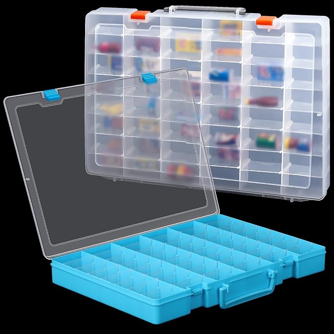 2 Pcs 48 Grids Plastic Bead Organizer Box with Divider, Clear, Blue by Juexica
