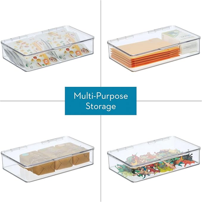iDesign Plastic Stackable Hinged-Lid Storage Box - Set of 4 - Clear | Pantry or Kitchen Use - Image 5
