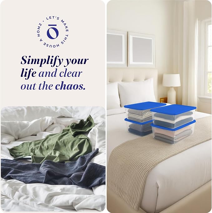HOMZ 4-Pack Snaplock, Small Clear Plastic Storage Organizer Bins w/Lids, 12 Quart, Blue - Stackable Container Boxes for Bedroom, Bathroom, Garage, and Office Organization - Image 6