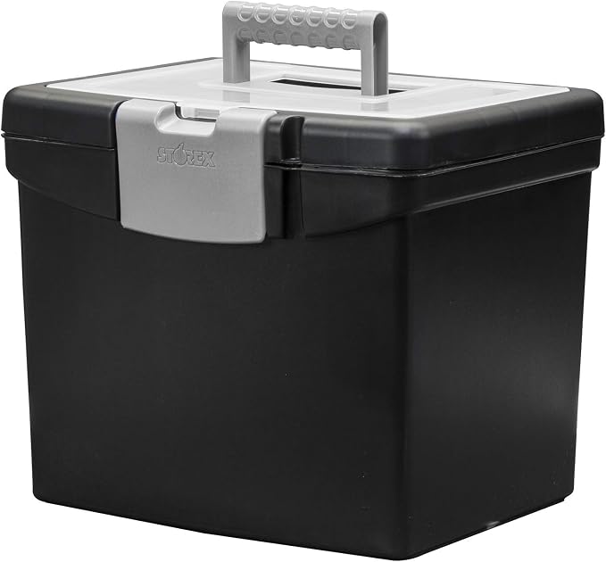 Storex 61504B02C Portable File Box with XL Lid, 11 x 13-1/2 x 11 Inches, Black (Pack of 3) - Image 2