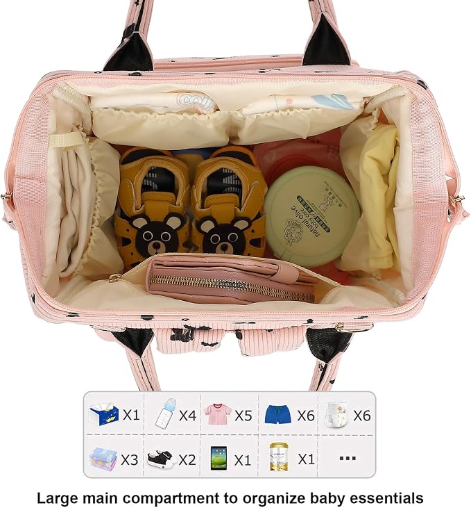 Corduroy Diaper Bag Backpack for Baby Girls Boys, Women Large Nappy Bags for Mom (Pink Corduroy Butterfly) - Image 5
