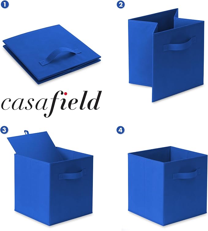 Casafield Set of 12 Collapsible Fabric Cube Storage Bins, Royal Blue - 11" Foldable Cloth Baskets for Shelves, Cubby Organizers & More - Image 6