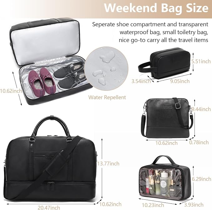 4-in-1 Waterproof Faux Leather Overnight Travel Bag for Women Men | Hospital Gym Weekender Bag Carry On Personal Item Travel Duffel Bags with Shoe Compartment Toiletry Bag Fit 21" Laptop - Image 6