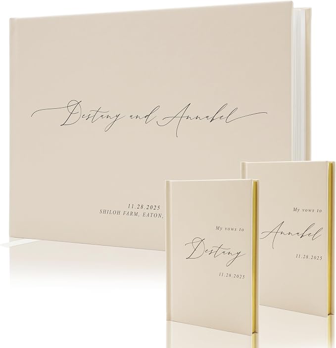 Personalized Wedding Book Set with Guestbook Vow Books (Design 1) - Custom Large 11.5 x 8.5 Guest Signin Book, 5.75 x 4 Vow Books for Marriage Ceremony Reception, Gift for Engaged Couple, Oats - Image 7