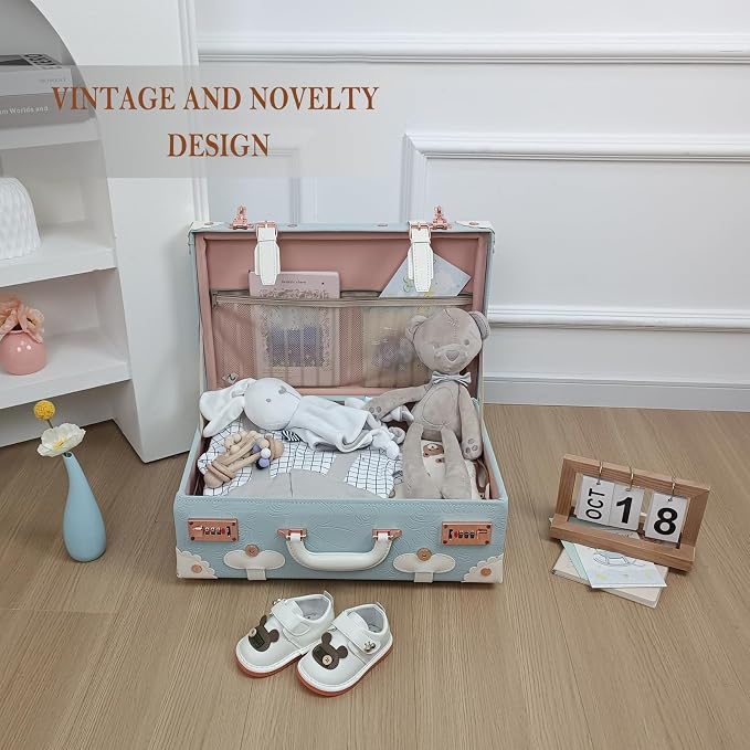 Unitravel Baby Keepsake Case, 18" Handmade Memory Storage Box, Newborn Keepsake Box, Vintage Suitcase for Baby Shower, Baptism, Naming Ceremony or Birthday (blue) - Image 2