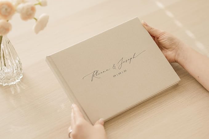 Personalized Linen Guest Book (Design 1) - 9 x 7.5 Hardcover Custom Wedding Guestbook Bride and Groom Name with Date, Reception Ceremony Engagement Party Keepsake Signing Book with 120 Blank Pages - Image 7