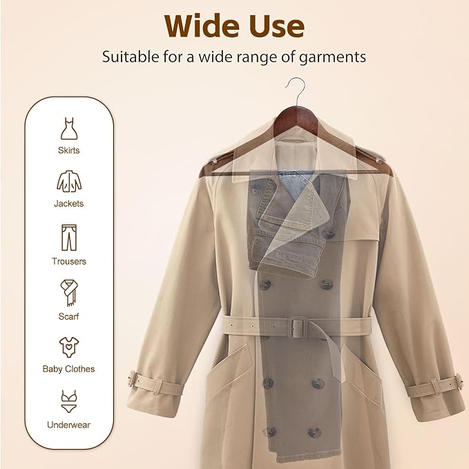 JupiterForce Wooden Clothes Hangers 50 Pack, Non-Slip Wood Coat Hanger with 360° Swivel Hook, Heavy Duty Hangers for Coats, Shirts,Suits, Jackets, Dress, Pant(Brown) - Image 8