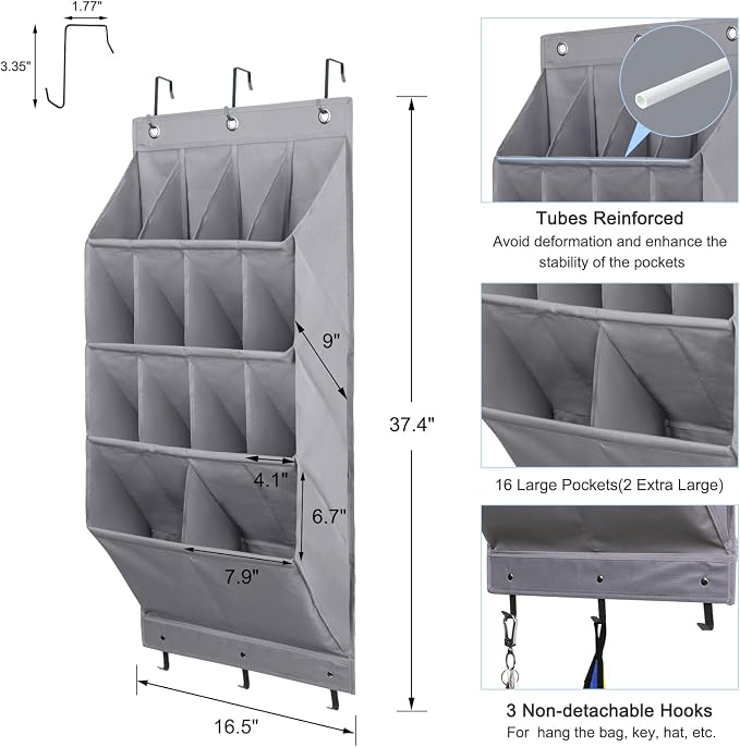 2 Pack Over the Door Shoe Organizers, Hanging Shoe Organizers Large Pockets | Shoe Storage for Closet, Shoe Holder for Boots, Sneakers, Heels, Hanging Shoe Organizer Shoe Rack for RV, Dorm, Home, Grey - Image 2