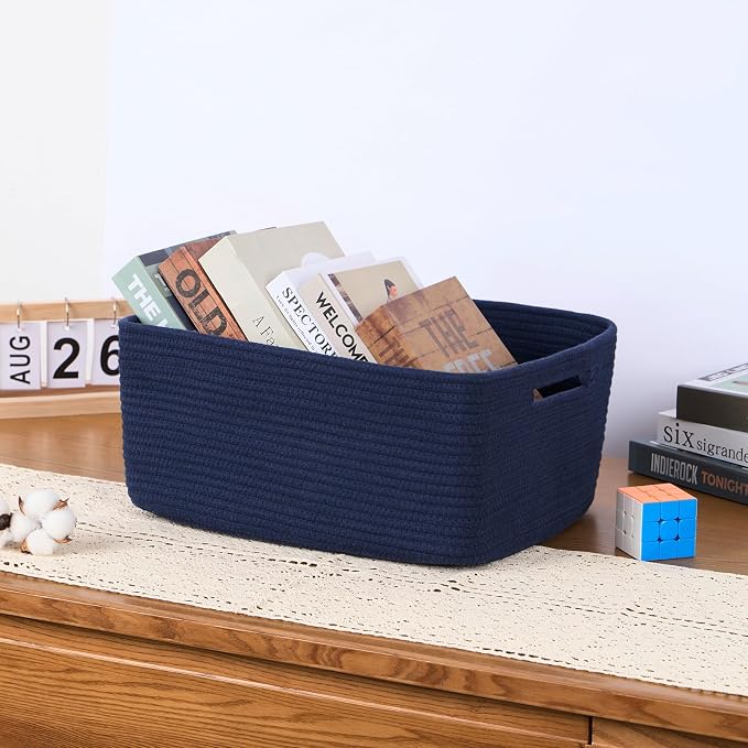 MiniArk Large Storage Baskets for Organizing, 17 x 13 x 7.5” Closet Shelf Baskets for Clothes Blanket Towels, Baby Nursery, Toy Bins Box, Woven Rope Baskets, 4 Packs Navy Blue - Image 5