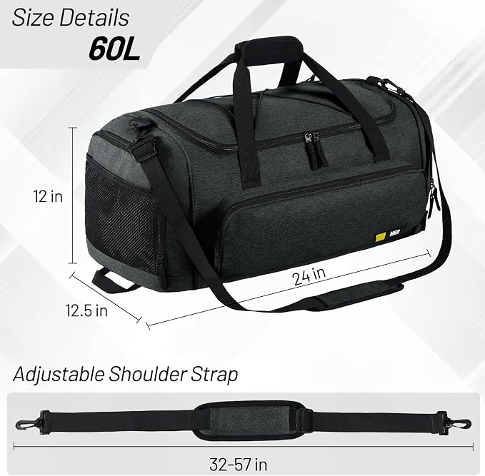 MIER Large Gym Bag for Men 60L Duffel Bag with Shoe Compartment | Lightweight & Durable Sports Duffles; Suited for Workout Fitness Travel Weekender; Water Resistant; Adjustable Shoulder Strap - Image 6