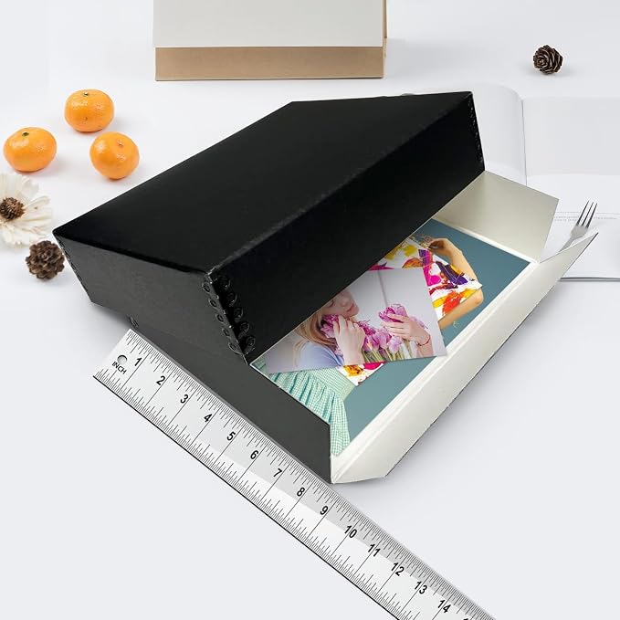 Lineco Museum Archival Storage Box, Drop Front, 8.75x10.75x1.5 in, Black | Acid-Free with Metal Edge, Preserves Picture Longevity, Organize Photos, Newspapers, Prints, Documents, Crafts, DIY - Image 4