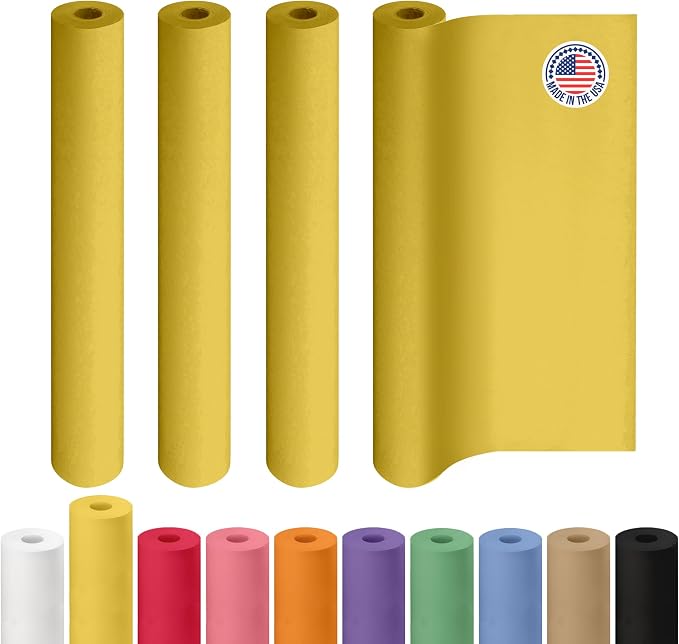 36" x 1200" (100 ft) Yellow Kraft Paper Roll, Pack of 4 - USA-Made Quality Craft Paper for Gift Wrapping, Kids' Arts & Crafts, School Projects - 100% Recycled, 50 lb Natural Material by IDL Packaging by IDLPackaging