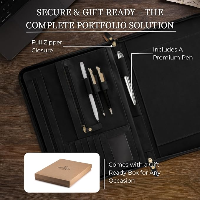 Leather Padfolio with Zipper – Business Portfolio for Men and Women, Legal Pad Portfolio, Leather Folder, Professional Padfolio for Meetings and Interviews - Image 4