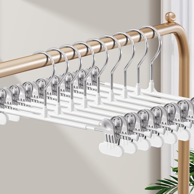 HUADYMEET 14 Inch Heavy Duty Pants Skirt Hangers with Clips,White,20 Pack | Metal,Space Saving,Adjustable,Hanger for Jeans Shorts Clothes Slacks Trousers,For Adult Men Women Children,Non Slip by HUADYMEET
