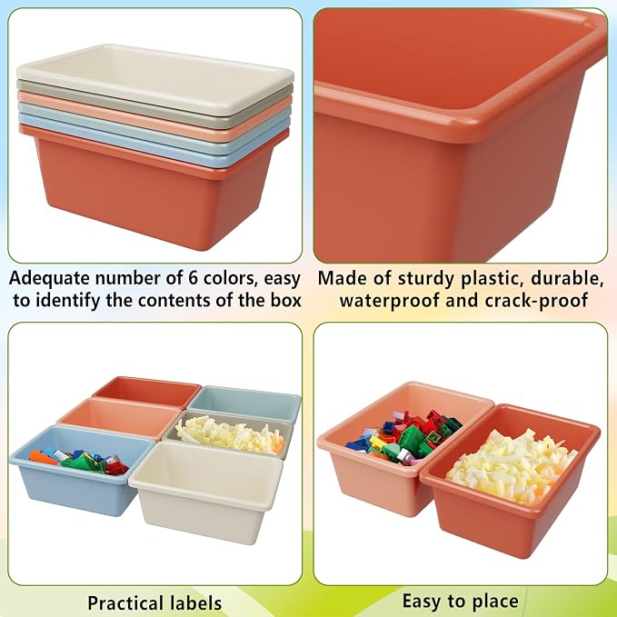 Huwena 6 Pcs Plastic Cubby Bins for Classroom, 11.6x7.7x5 in, with Labels | Stackable Book Bins with Handles, Organize Books, Art Supplies, Toys and Daily Items for Classroom, Office and Home Use - Image 3
