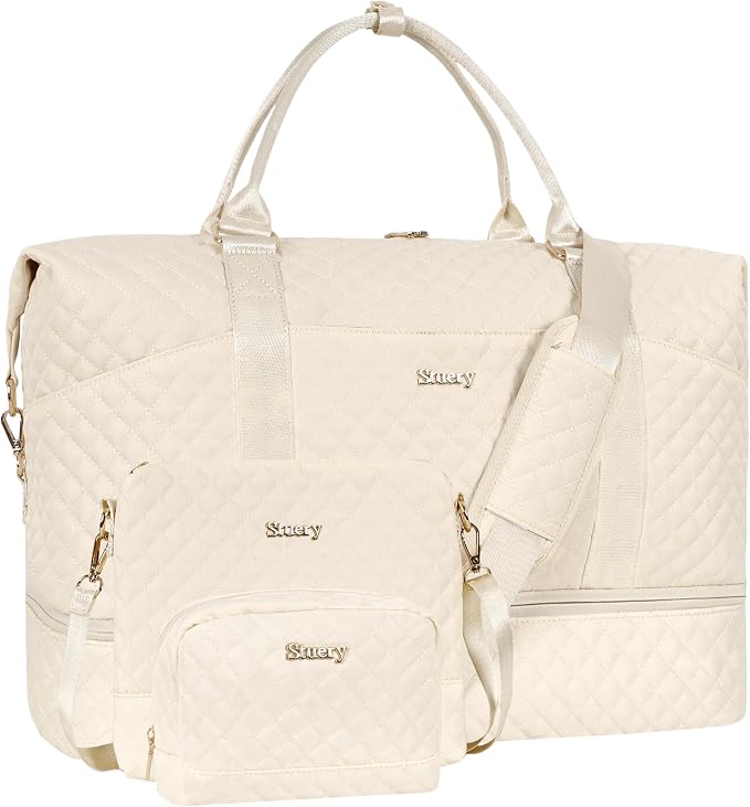 Weekender Bag, Large Travel Duffel Bag for Women, Carry on Overnight Bag with Shoe Compartment and Toiletry Bags by Stuery