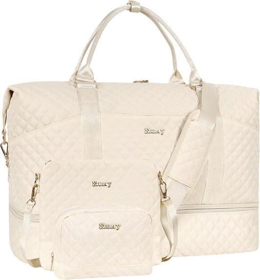 Weekender Bag, Large Travel Duffel Bag for Women, Carry on Overnight Bag with Shoe Compartment and Toiletry Bags by Stuery