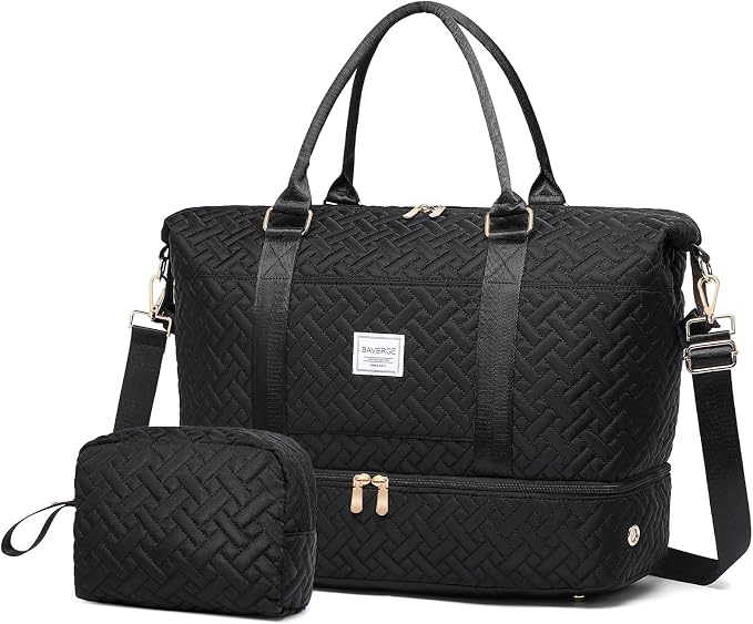 Duffle Bag for Travel, Weekender Bag with Shoe Compartment, Carry On Overnight Bag for Women with Toiletry Bag, Gym Bag with Wet Pocket, Hospital Bags for Labor and Delivery Beige by BAVERGE