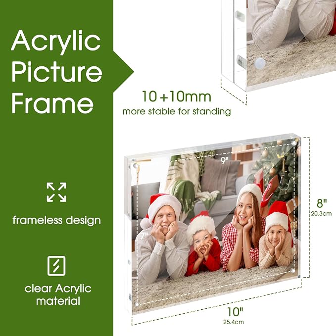 SYNTRIFIC 8x10 Acrylic Frames 5 Pack Clear Lucite Picture Frame Magnetic | Clear Lucite Frames, Stand on Desk, Horizontal and Vertical, Frameless, Floating Effect Photo Display - Image 2