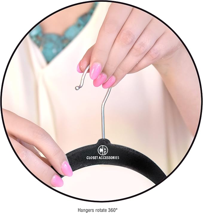 Black velvet hangers, ultra slim space saving, notches, tie bar, swivel hook, 30 pack, with bonus 20 matching velvet finger clips - Image 8