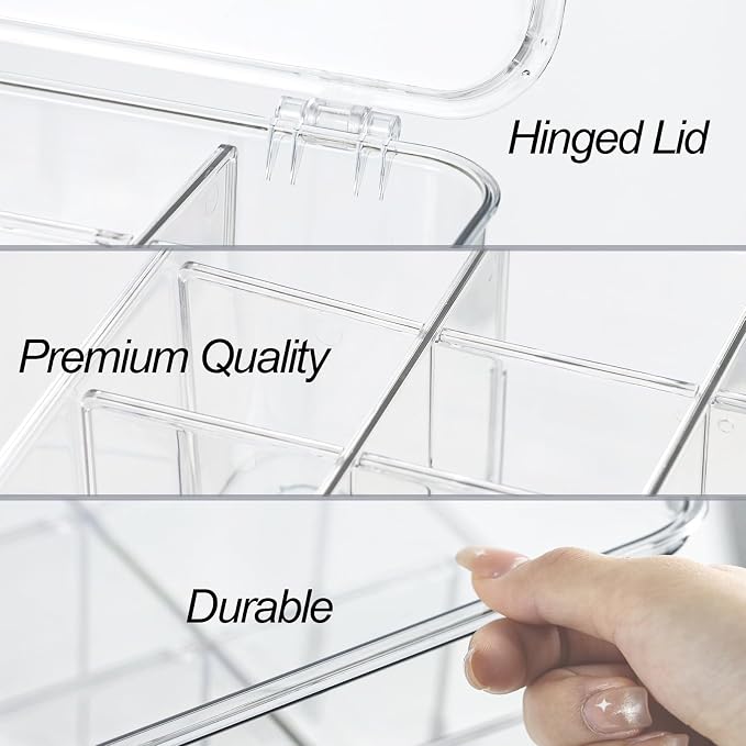 ZEXALOR Plastic Clear Storage Containers, Set of 2, Sock Organizer Divided Boxes with Lids, Underwear Drawer Organizer, Tie Dresser Organizer (11.8×9.4×3.9") - Image 6