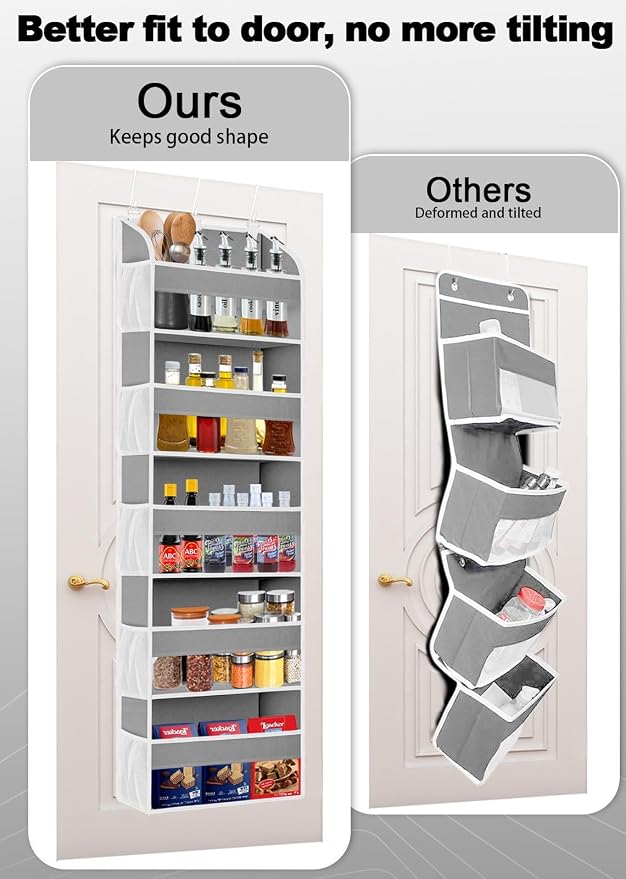 TAHAVICE 1 Pack Over The Door Storage Organizer with 5 Large Pockets | 44 lbs Weight Capacity Door Hanging Organizers with 10 Mesh Pockets for Bedroom,Bathroom,Nursery,Kidroom(Light Gray) - Image 2