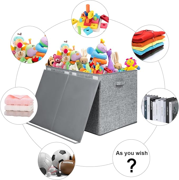 122L Large Toy Box Chest Storage with Lid, Collapsible Kid Toy Storage | Toy Chest with with Removable Divider for Kids, Boys, Girls, Nursery, Living Room, Bedroom, 26"x17" x17" (Linen Gray) - Image 3