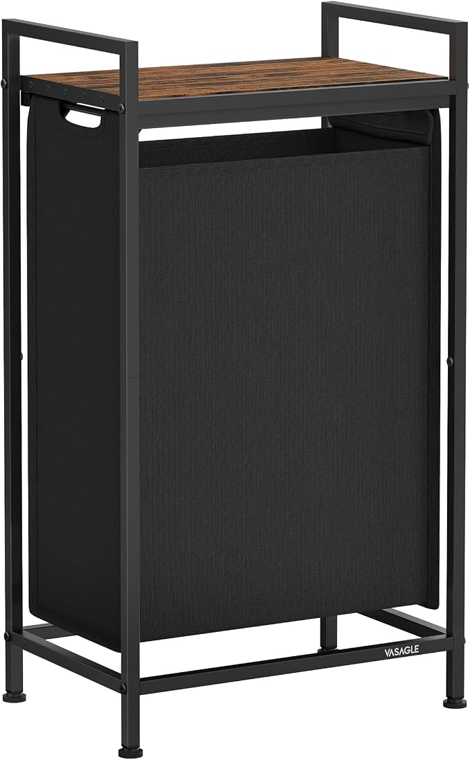 VASAGLE Laundry Hamper, Laundry Basket, Laundry Sorter with a Pull-Out and Removable Bag, Shelf, Metal Frame, 12.4 Gallons (47 L), 16.5 x 11 x 29.5 Inches, Ink Black and Rustic Brown UBLH001B01 by Unknown