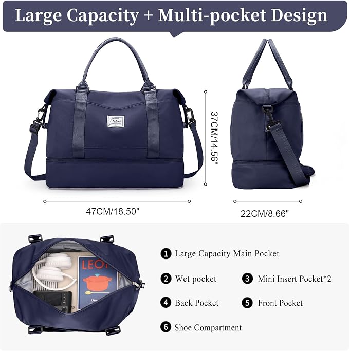 Weekender Bags for Women, Personal Item Travel Bag with Shoes Compartment | Overnight Travel Duffel Bag with Toiletry Bag, Airplane Friendly Carry-On Bag - Image 4