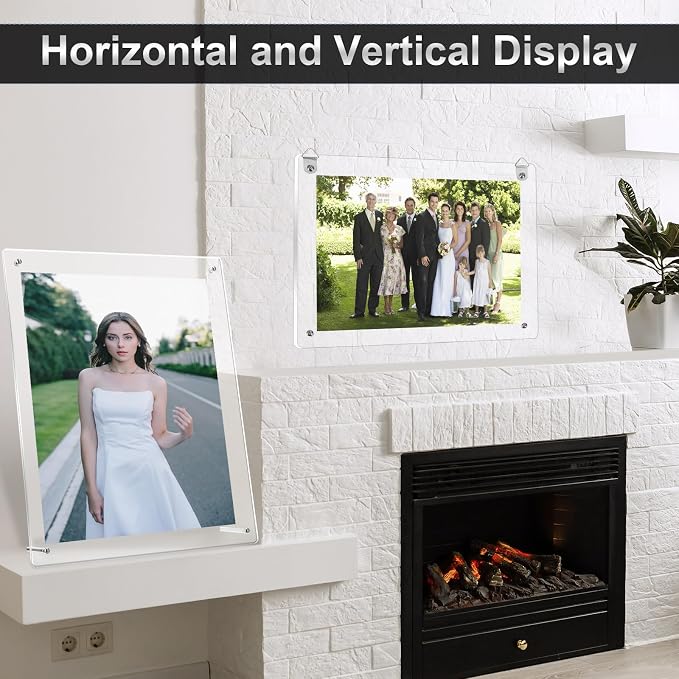 Thyle 8 Pcs Acrylic Photo Frame 8 x 10''Clear Floating Picture Frame Brackets Document Certificate A4 Poster Tabletop or Hanging Wall Mount Display for Christmas Mother (Silver) - Image 5