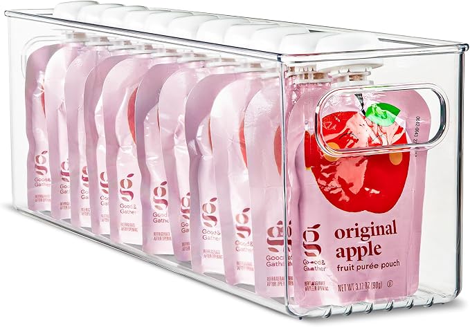 Plastic Food Storage Clear Container Bin with Handles for Organizing Kitchen, Pantry, Fridge, Freezer, Pantry,Bathroom. 16"x4"x5" by primebox