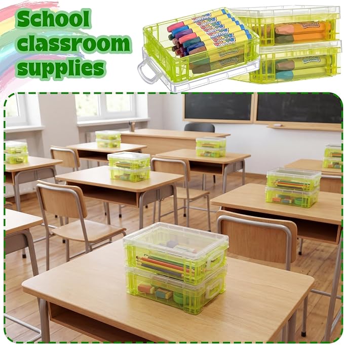 Suzile 40 Pcs Plastic Crayon Boxes Holds 24 Crayon with Snap Lid Storage Container Clear Stackable Case for School Office Classroom Supplies Pen Pencil Craft(Green) - Image 5