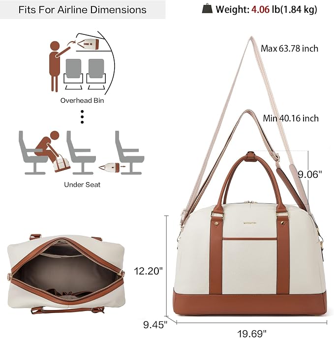 BOSTANTEN Weekender Bags for Women Travel Genuine Leather Overnight Bags | Trolley Sleeve, Fits Under-seat, Airline-Friendly Carry-on Size, Pen Slot, Designer, Weekend Getaways, Business Trip - Image 4