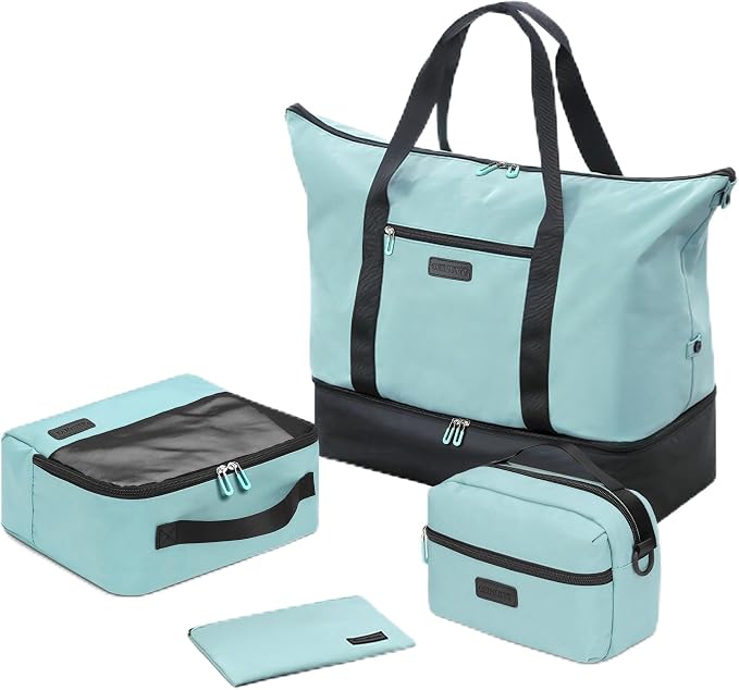 Oeihuivt Weekender Bags for Women with 3 Extra Pack - 21 Inch Large Travel Duffel Bag Set with Shoe Compartment, Heavy-Duty nylon Carry On Overnight Tote Black+Green by Oeihuivtweekenderbag