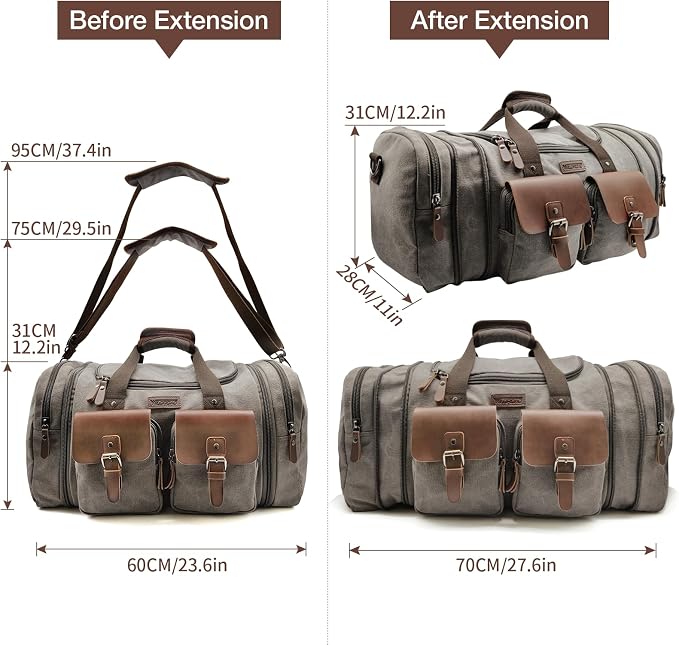 Wildroad Canvas Duffle Bag - 60L Expandable Weekender Overnight Travel Bag | Gifts for Men, Holiday Birthday Gift for Dad, Husband & Partner, Carry-on Size - Image 7