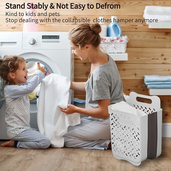 Plastic Collapsible Hanging Laundry Baskets with Carry Handle, Space-Saving Wall Hanging Laundry Basket Durable Tall Folding Plastic Laundry Hamper Waterproof Dirty Clothes Organizer XL+L - Image 2