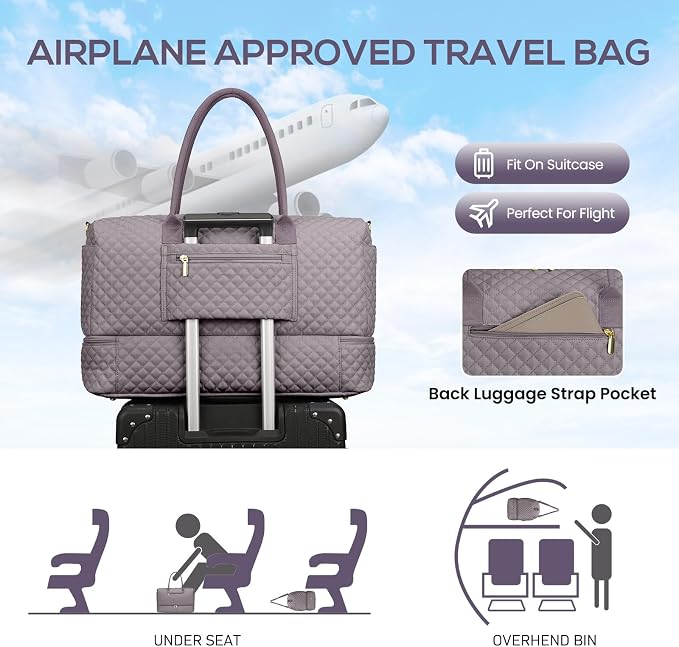 Large Weekender Bag for Women Travel: Overnight Bag with Shoe Compartment | 40L Capacity for 5 Day Trip Waterproof Durable Toiletry Bag Wet Pocket for Damp Items Suitable for Weekend Trips Hospital - Image 8