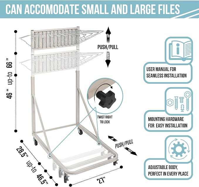 Adir Blueprint Rack and Clamps - 12 Pack of 30 Inch Blueprint Clamps and Mobile Blueprint Rack - Heavy-Duty Large Document Storage Solution for Blueprints, Posters, Maps, & Construction Plans - Image 3